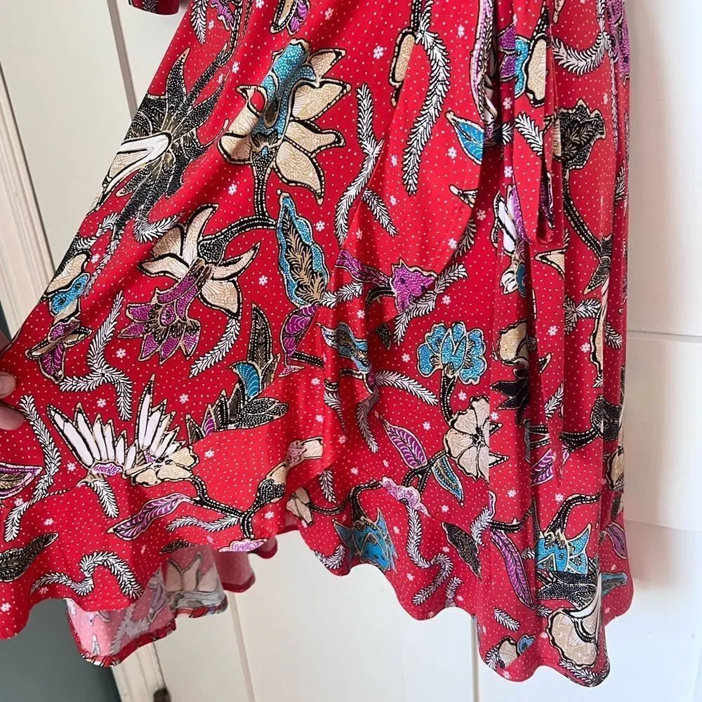 Veronica M Red Floral Wrap Midi Dress Sz XS